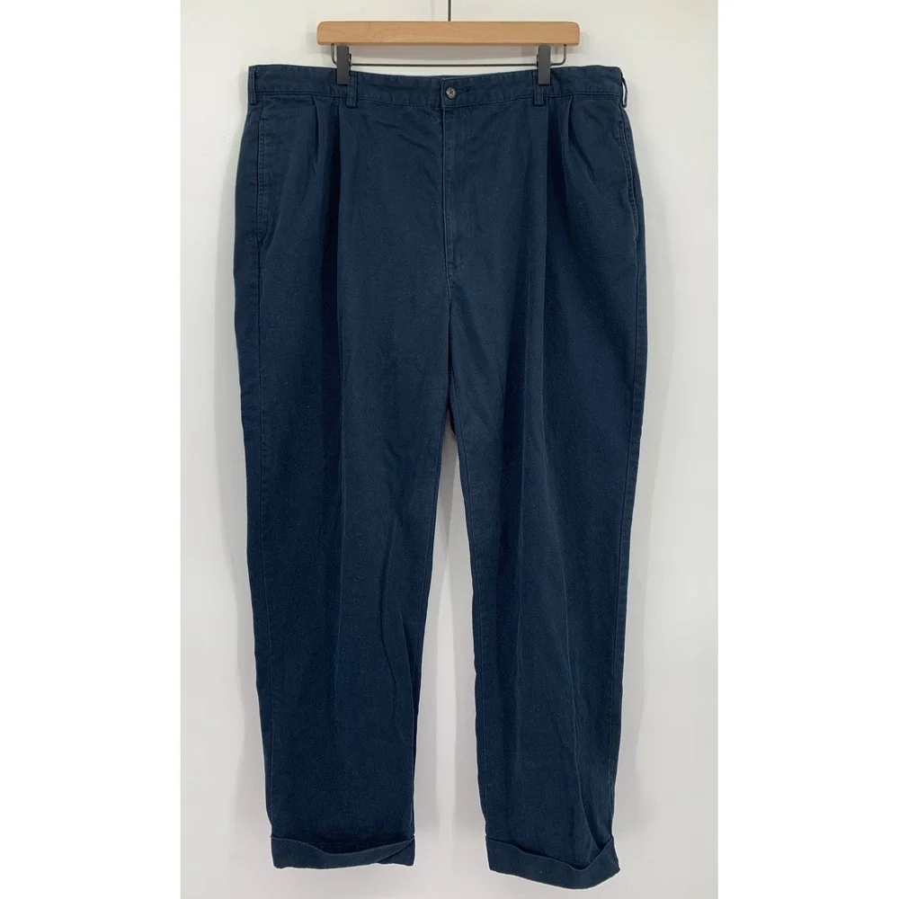 Vintage Polo Ralph Lauren Pants Mens 40x32 Blue Pleated Cuffed Hammond Chino